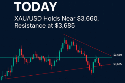 Gold price today XAU/USD chart shows resistance at $3,685 and support near $3,660 with GoldFxPro.com branding.