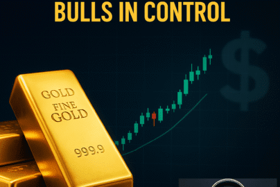 Gold holds above $4,200 as bullish momentum strengthens — FXStreet-style financial graphic showing gold bars and rising chart.