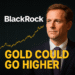 BlackRock logo with gold bars and coins symbolizing gold investment and financial strength.