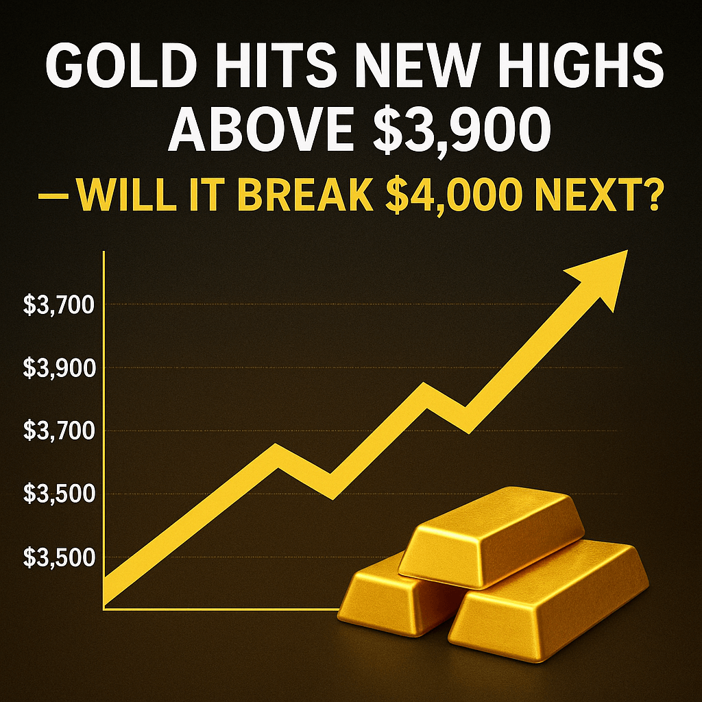 Gold chart showing XAUUSD price breaking above $3,900, signaling potential move toward $4,000.