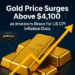 Gold price surges above $4,100 with bullish chart and golden bars representing safe-haven demand and inflation concerns.