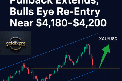 Gold price analysis showing XAU/USD pullback with key support and resistance zones, reflecting bullish trend and dollar strength impact.