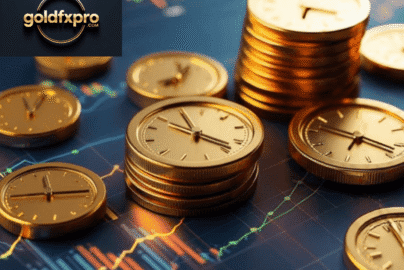 Gold price forecast chart showing XAU/USD analysis with gold bars, US dollar symbol, and bullish trend arrows.