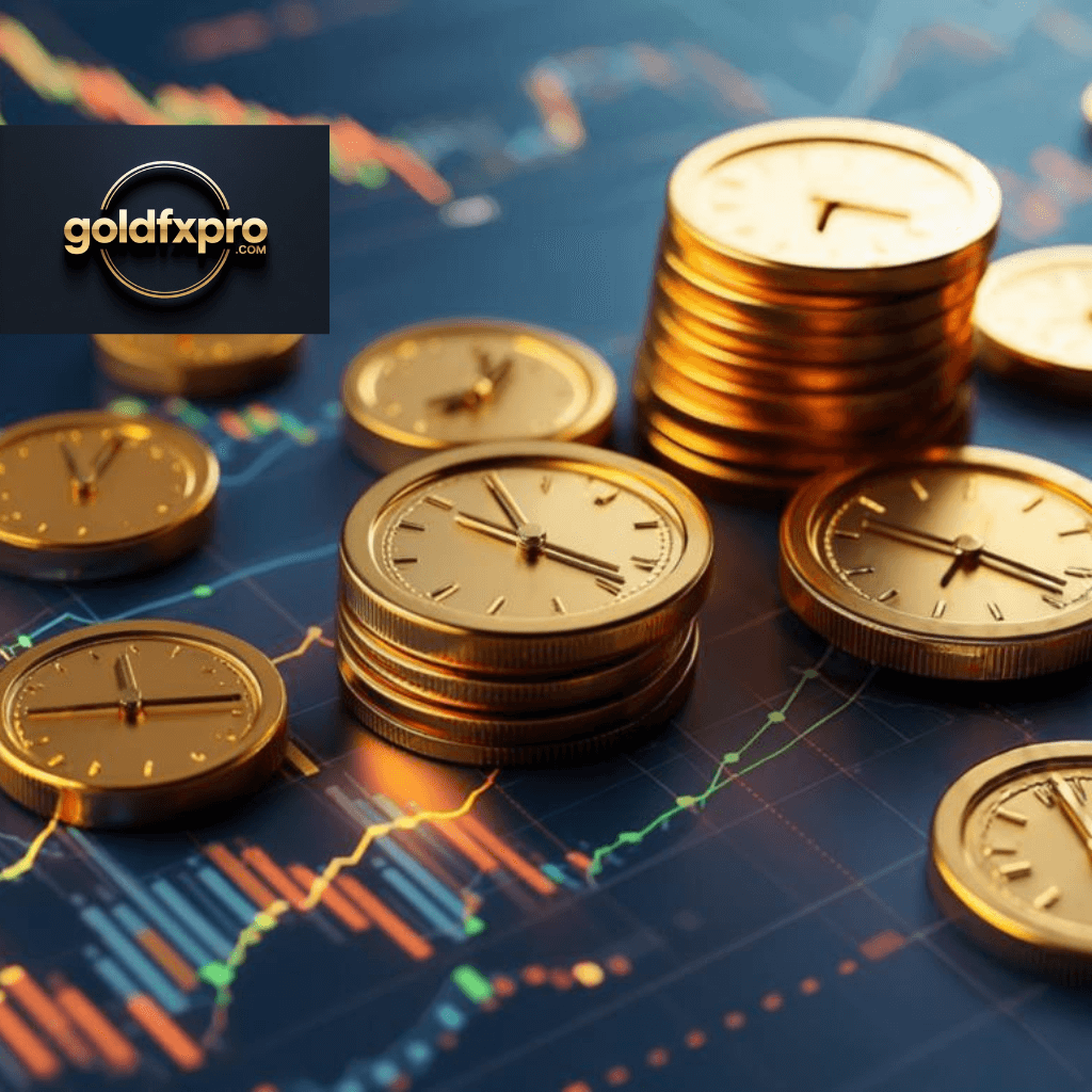 Gold price forecast chart showing XAU/USD analysis with gold bars, US dollar symbol, and bullish trend arrows.