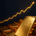 Gold bars with rising price chart in the background symbolizing record-high gold prices.