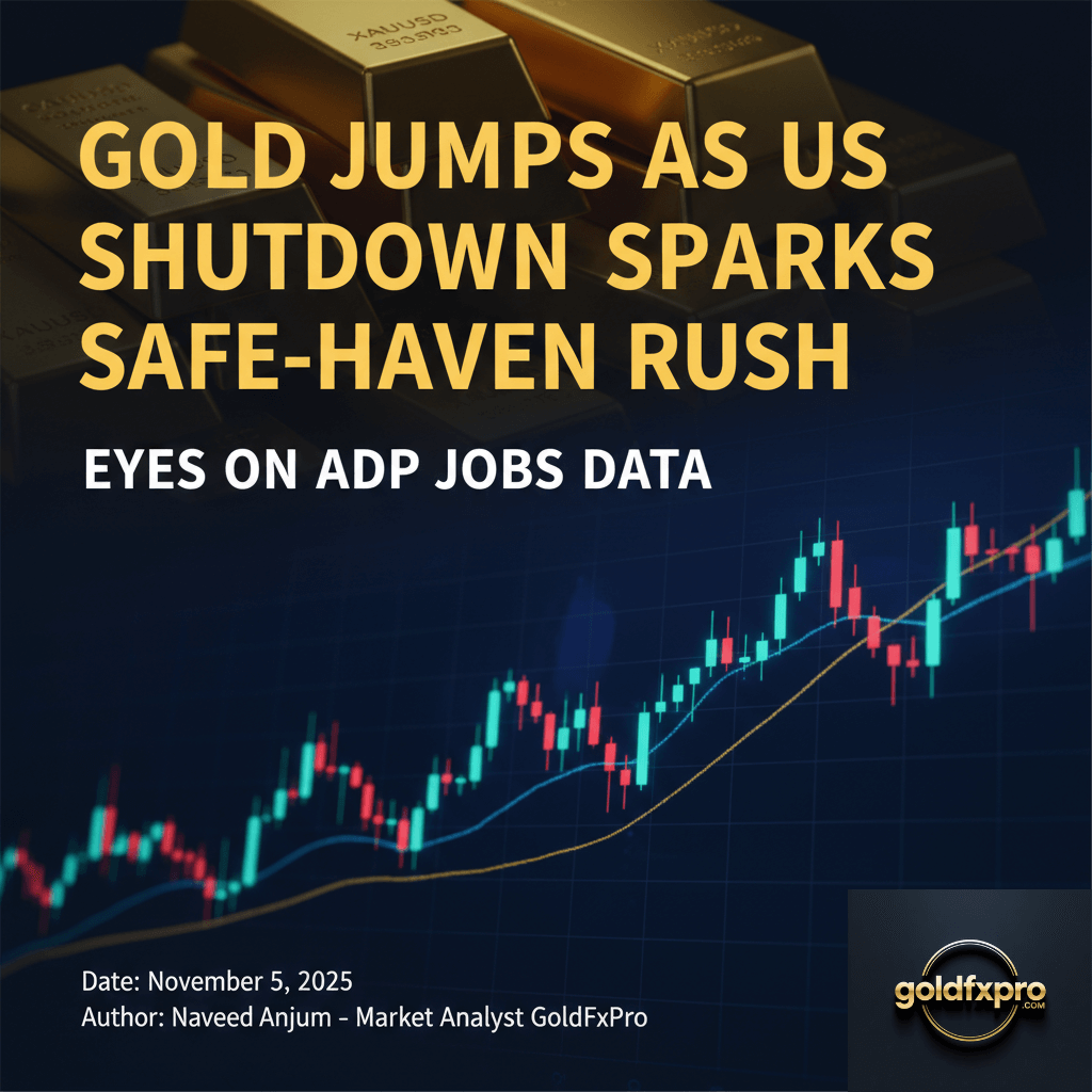 Gold price chart showing recovery toward $4,000 amid US shutdown fears