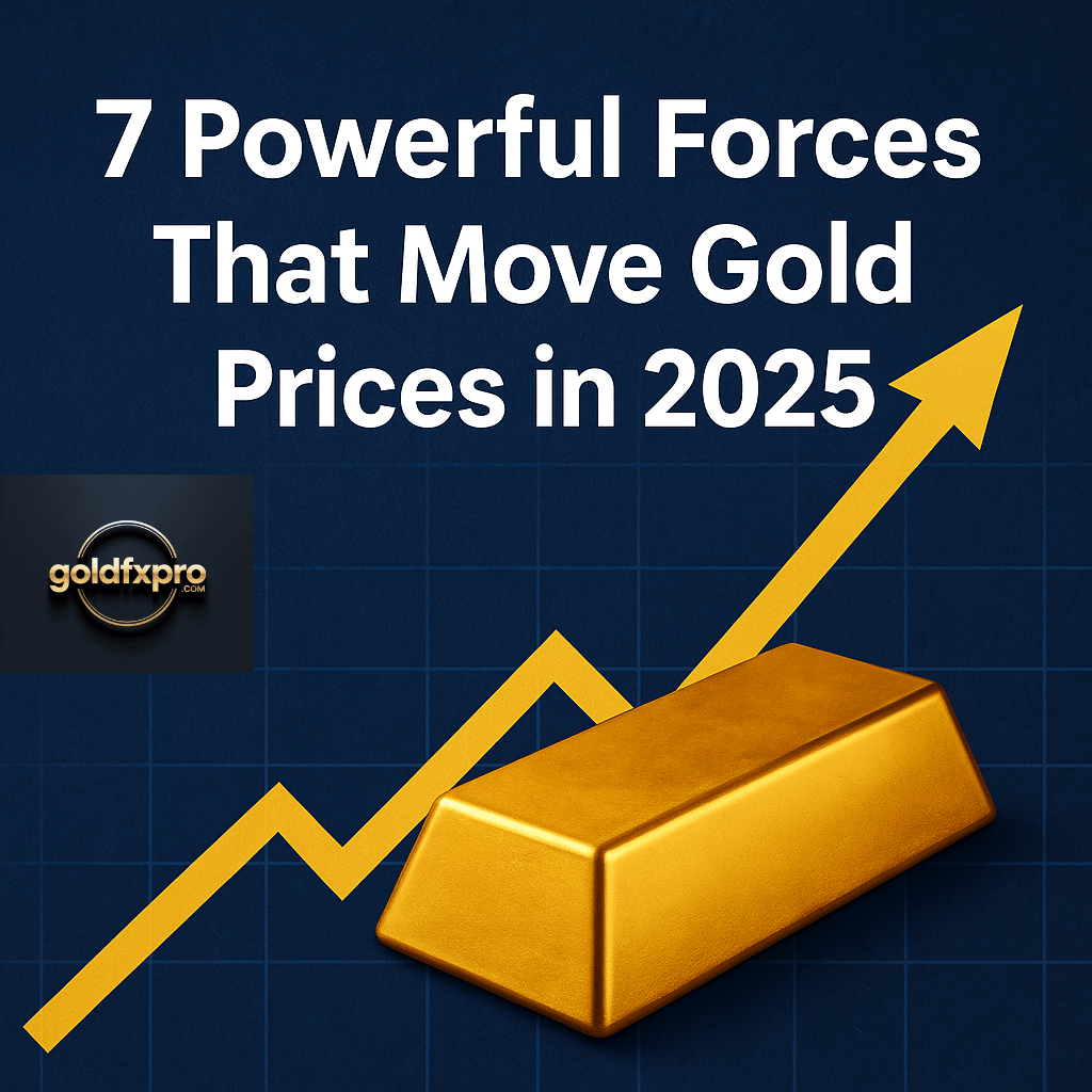 Gold bars with upward arrow and market chart background symbolizing rising gold prices in 2025.