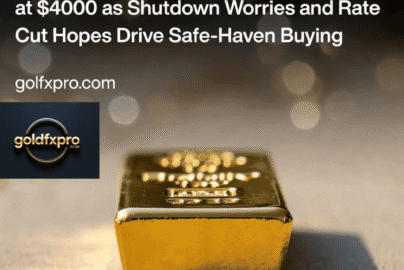 Gold bar glowing under warm light with headline "Gold Weekly Forecast: Bulls Hold the Line at $4,000" and golfxpro.com text, representing safe-haven demand in the Gold Weekly Forecast.